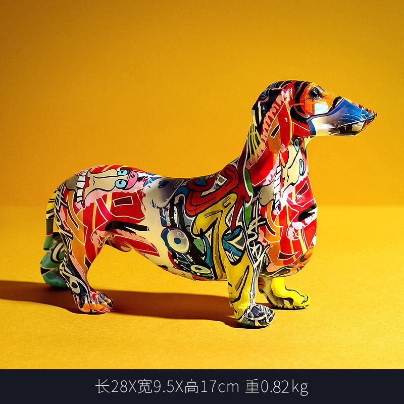 Painted Colorful Dachshund Dog Creative Home Modern Decoration Ornaments Living Room Wine Cabinet Office Decor Desktop Crafts acacuss