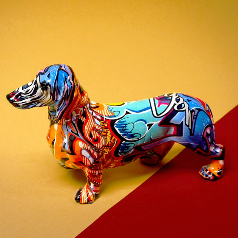 Painted Colorful Dachshund Dog Creative Home Modern Decoration Ornaments Living Room Wine Cabinet Office Decor Desktop Crafts acacuss
