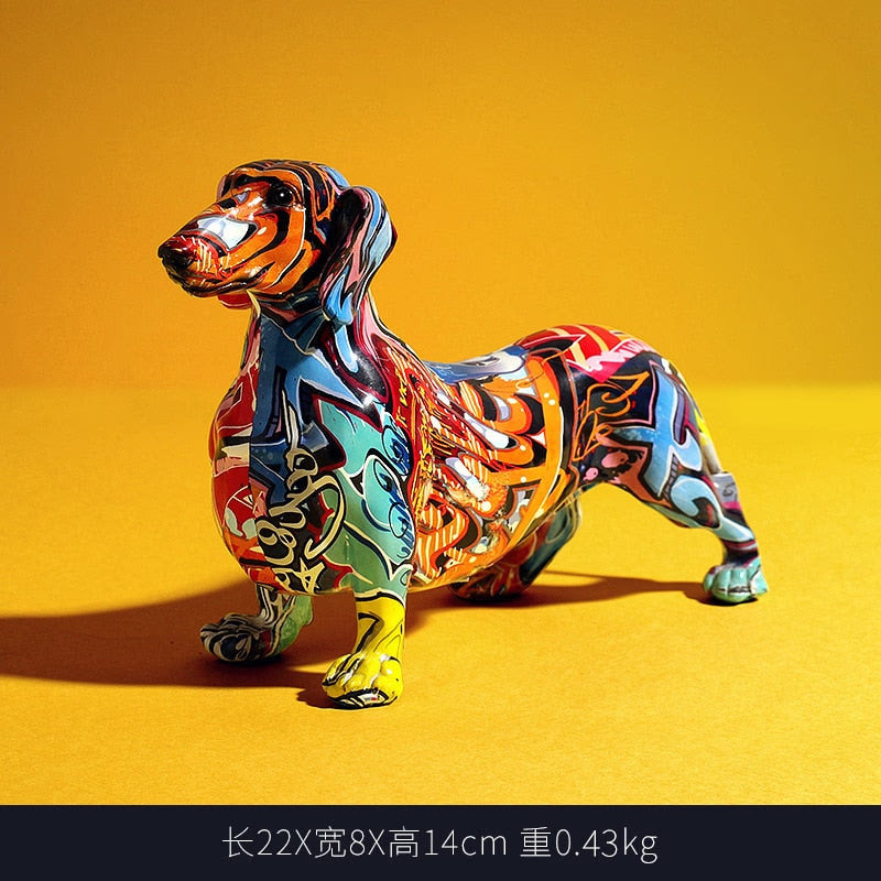 Painted Colorful Dachshund Dog Creative Home Modern Decoration Ornaments Living Room Wine Cabinet Office Decor Desktop Crafts acacuss