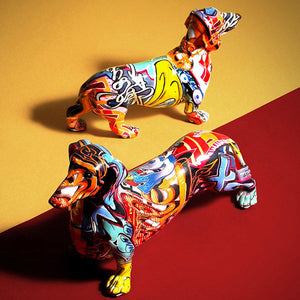 Painted Colorful Dachshund Dog Creative Home Modern Decoration Ornaments Living Room Wine Cabinet Office Decor Desktop Crafts acacuss