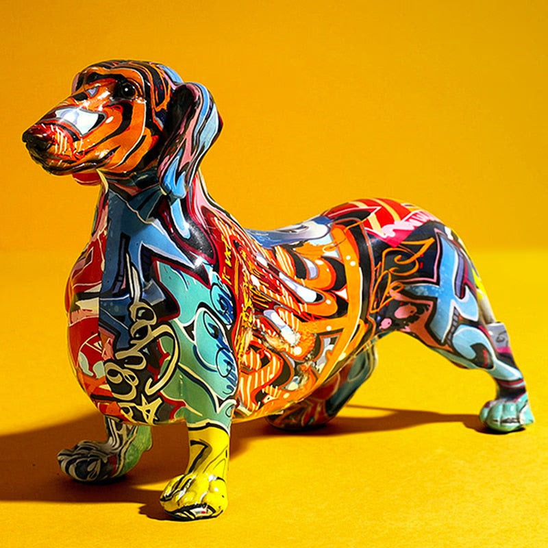 Painted Colorful Dachshund Dog Creative Home Modern Decoration Ornaments Living Room Wine Cabinet Office Decor Desktop Crafts acacuss