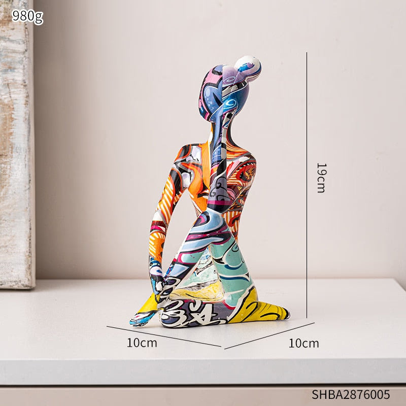 Painted Figure Figurines Modern Home Decoration Resin Sculpture Aesthetic Living Room Ornaments Desk Accessories Indoor Statue acacuss