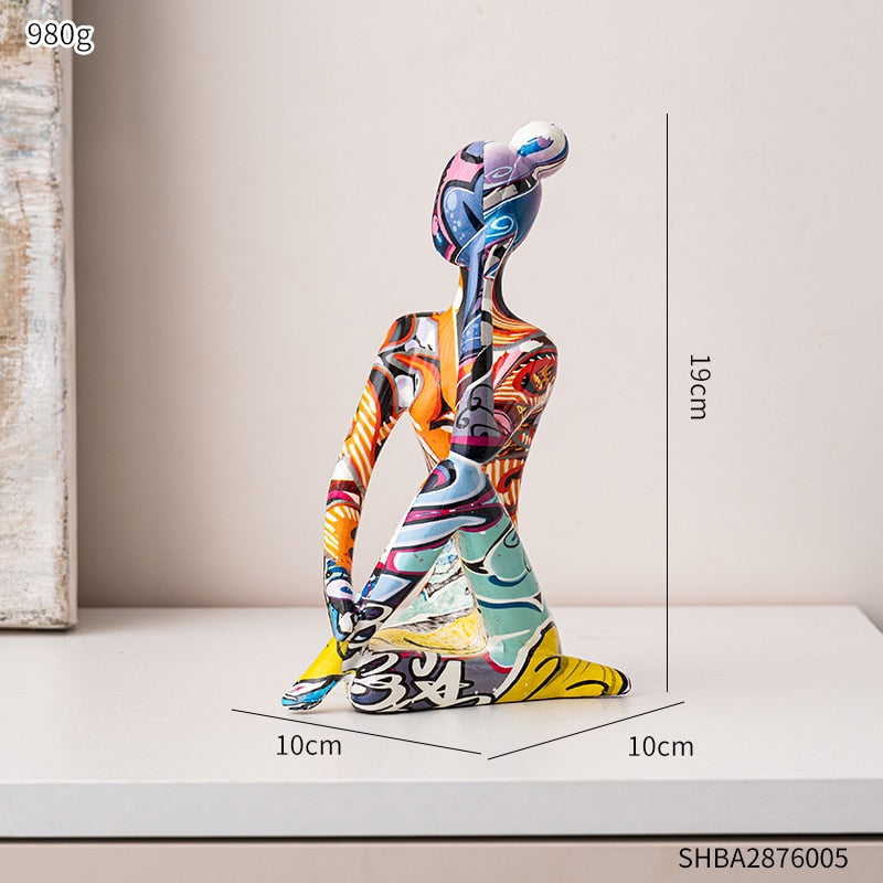 Painted Figure Figurines Modern Home Decoration Resin Sculpture Aesthetic Living Room Ornaments Desk Accessories Indoor Statue acacuss