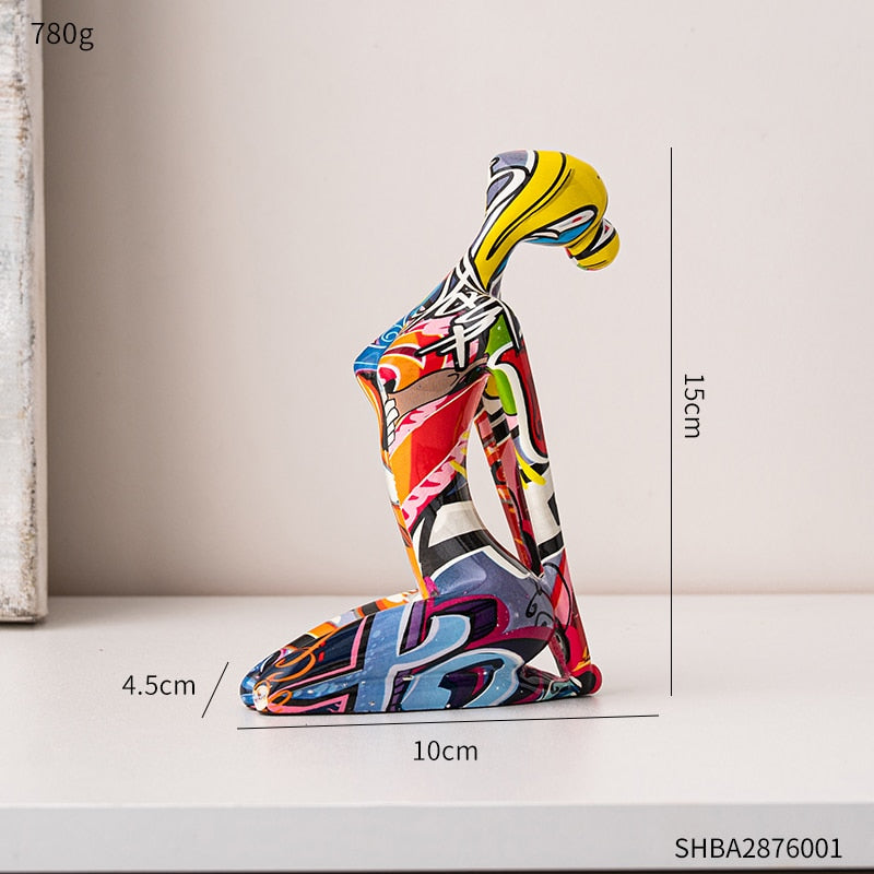 Statua Decorativa Maschera Di Coppia In Resina - Scultura Astratta Moderna Per Appoggio Nero - Foto 12