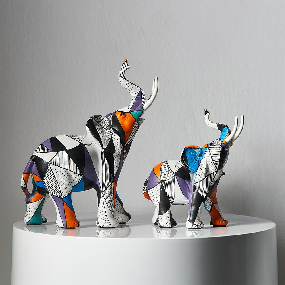 Painting Art Elephant Sculptures Modern Figurines Home Decoration Resin Animal Statue Nordic LivingRoom Interior Decor Girl Gift acacuss