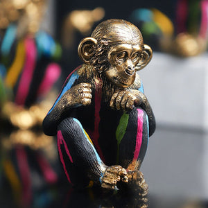 Painting Resin Monkey Figurine Animal Statue Modern Art Zen Home Living Room Bookshelf Office Desk Decoration Accessories acacuss