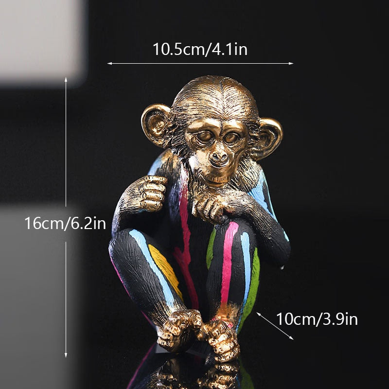 Painting Resin Monkey Figurine Animal Statue Modern Art Zen Home Living Room Bookshelf Office Desk Decoration Accessories acacuss
