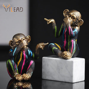 Painting Resin Monkey Figurine Animal Statue Modern Art Zen Home Living Room Bookshelf Office Desk Decoration Accessories acacuss