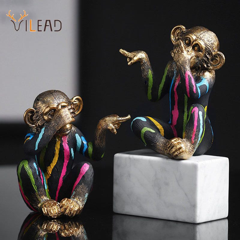 Painting Resin Monkey Figurine Animal Statue Modern Art Zen Home Living Room Bookshelf Office Desk Decoration Accessories acacuss
