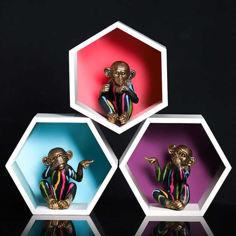 Painting Resin Monkey Figurine Animal Statue Modern Art Zen Home Living Room Bookshelf Office Desk Decoration Accessories acacuss