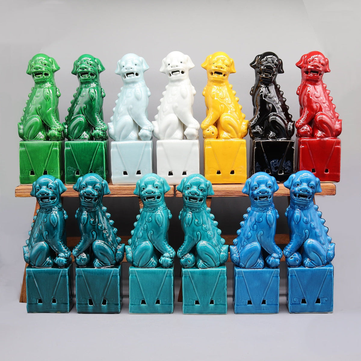 Pair of foo dogs, Fu dogs, Buddha dogs, Chinese guardian lions, Ceramic sculpture, Home decoration acacuss