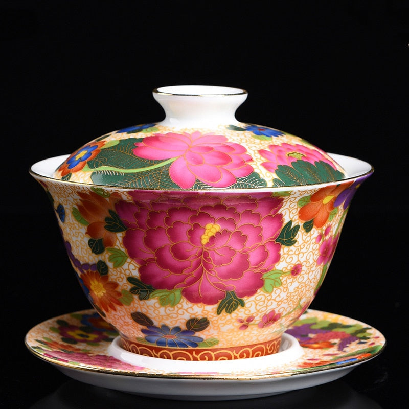 Palace Enamel Dragon Pattern Ceramic Gaiwan Chinese Handmade Teacup Travel Tea Bowl Home Teaware Accessories Drinkware 170ml acacuss