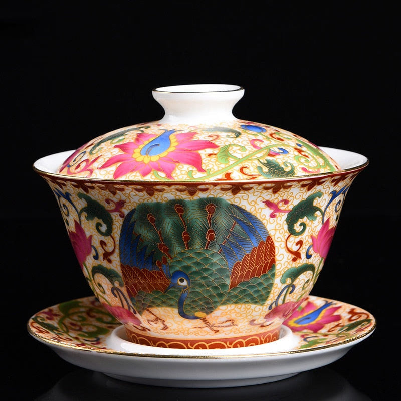 Palace Enamel Dragon Pattern Ceramic Gaiwan Chinese Handmade Teacup Travel Tea Bowl Home Teaware Accessories Drinkware 170ml acacuss