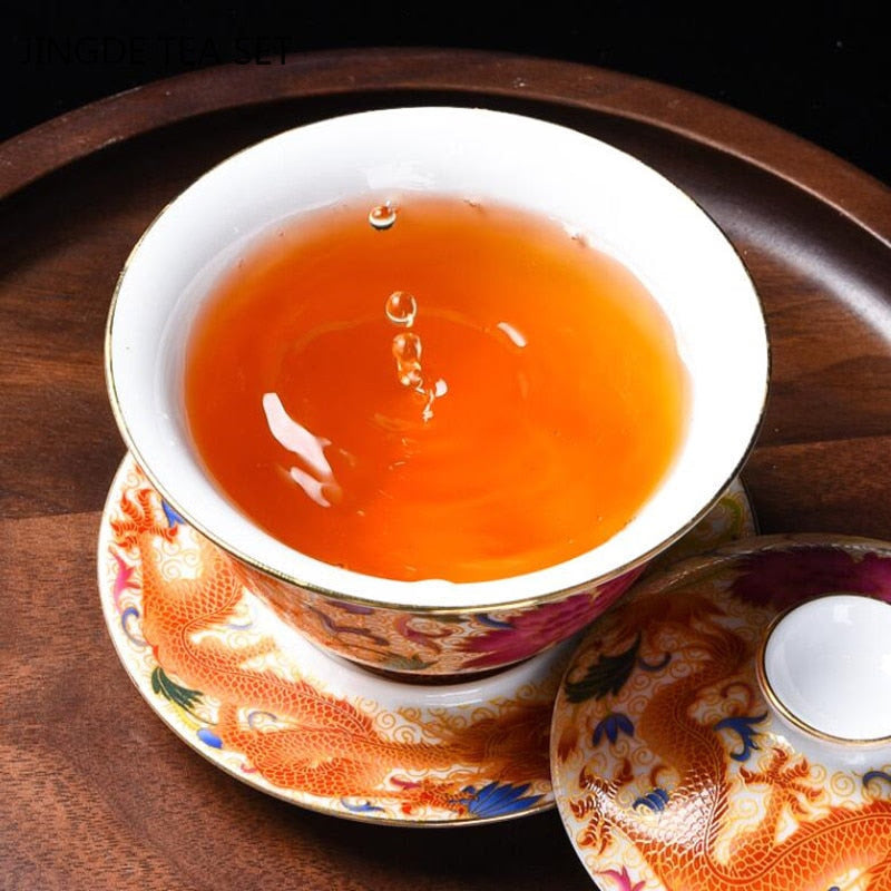 Palace Enamel Dragon Pattern Ceramic Gaiwan Chinese Handmade Teacup Travel Tea Bowl Home Teaware Accessories Drinkware 170ml acacuss
