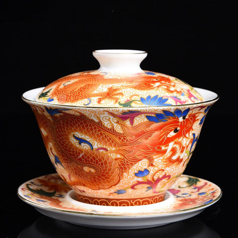 Palace Enamel Dragon Pattern Ceramic Gaiwan Chinese Handmade Teacup Travel Tea Bowl Home Teaware Accessories Drinkware 170ml acacuss