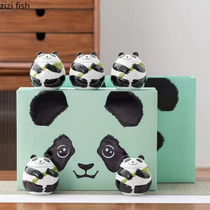 Panda Ceramic Tea Tin Sealed Tank Tea Box 5-piece Set Gift Box Storage Tank Candy Jar Tea Container Tea Organizer Tea Caddy acacuss