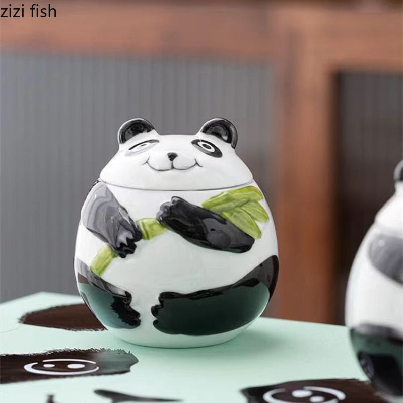 Panda Ceramic Tea Tin Sealed Tank Tea Box 5-piece Set Gift Box Storage Tank Candy Jar Tea Container Tea Organizer Tea Caddy acacuss