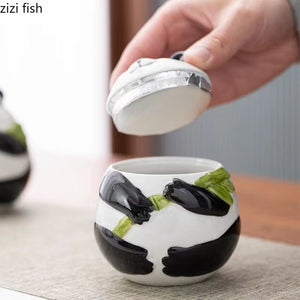 Panda Ceramic Tea Tin Sealed Tank Tea Box 5-piece Set Gift Box Storage Tank Candy Jar Tea Container Tea Organizer Tea Caddy acacuss