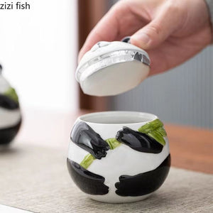 Panda Ceramic Tea Tin Sealed Tank Tea Box 5-piece Set Gift Box Storage Tank Candy Jar Tea Container Tea Organizer Tea Caddy acacuss