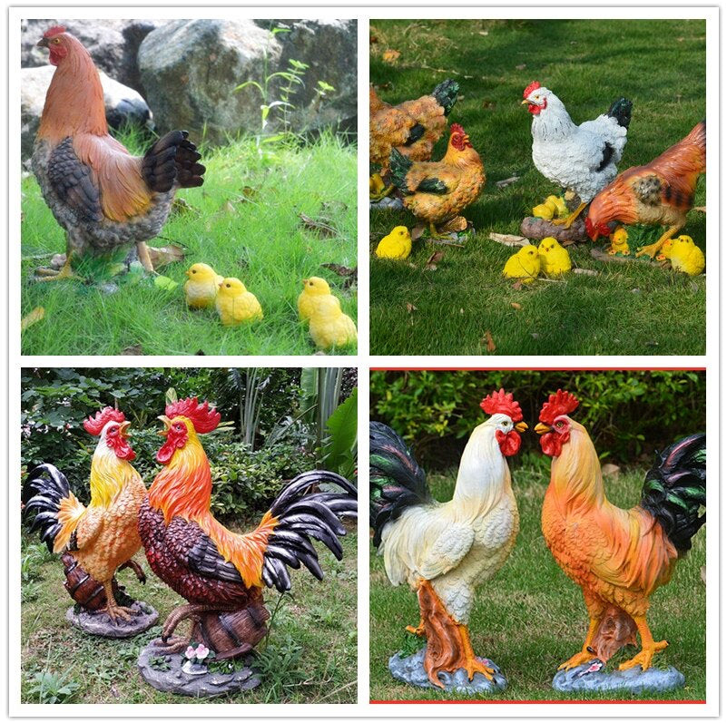 Pastoral Simulation Rooster Hen Resin Ornaments Outdoor Garden Balcony Accessories Crafts Park Courtyard Lawn Sculpture Decor acacuss