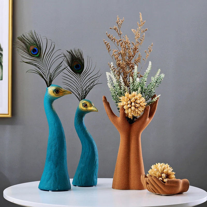 ACACUSS Peacock MID Century Modern Decor sculpture VASE Nordic Minimalist Decorative Ornaments Flower Arrangement - housewarming Gift - ACACUSS