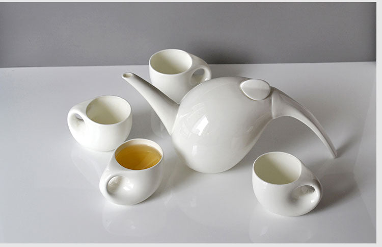 Plain white bone china tea pot & cup set , water drop shape, five-piece set, english tea set, teapot for tea, ceramic coffee set acacuss
