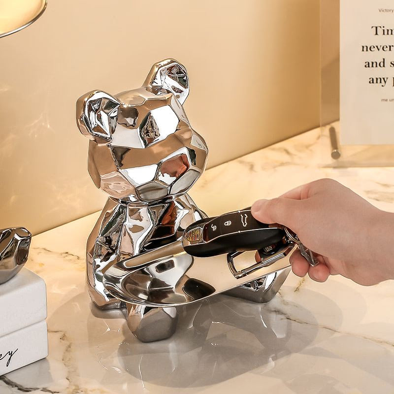 2023 Porcelain Bear Storage Tray Nordic Creative Figurines Ornaments Porch Desk Home Decoration Keys Candy Storage Home Decor acacuss
