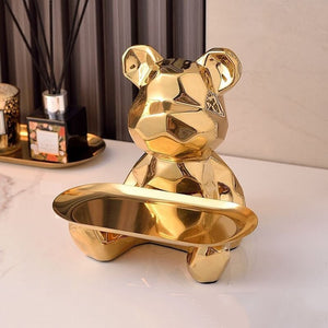 2023 Porcelain Bear Storage Tray Nordic Creative Figurines Ornaments Porch Desk Home Decoration Keys Candy Storage Home Decor acacuss