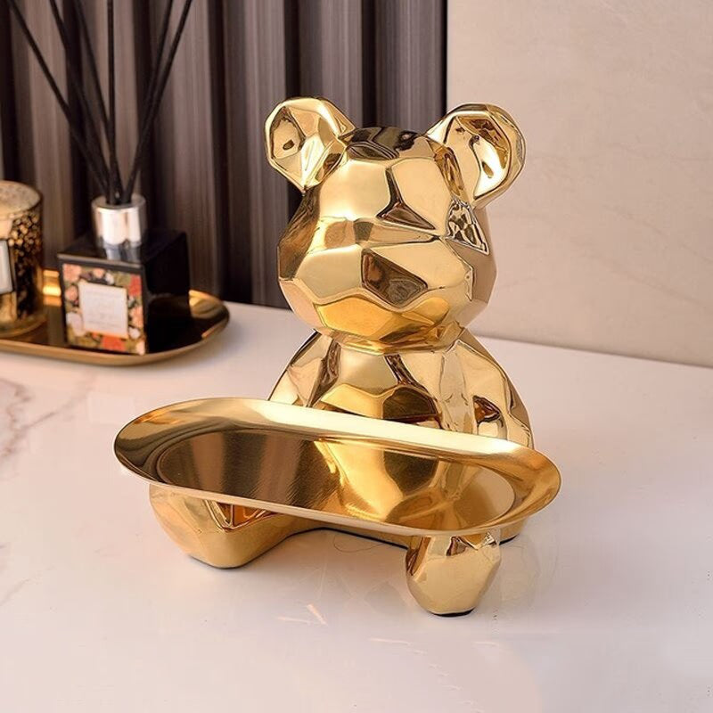 2023 Porcelain Bear Storage Tray Nordic Creative Figurines Ornaments Porch Desk Home Decoration Keys Candy Storage Home Decor acacuss