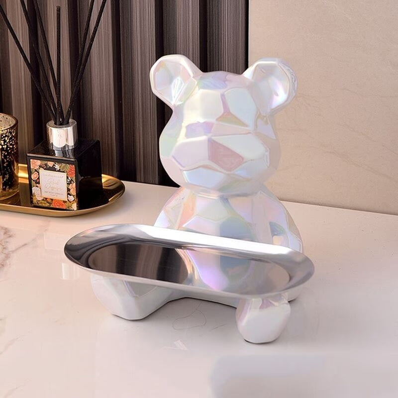 2023 Porcelain Bear Storage Tray Nordic Creative Figurines Ornaments Porch Desk Home Decoration Keys Candy Storage Home Decor acacuss