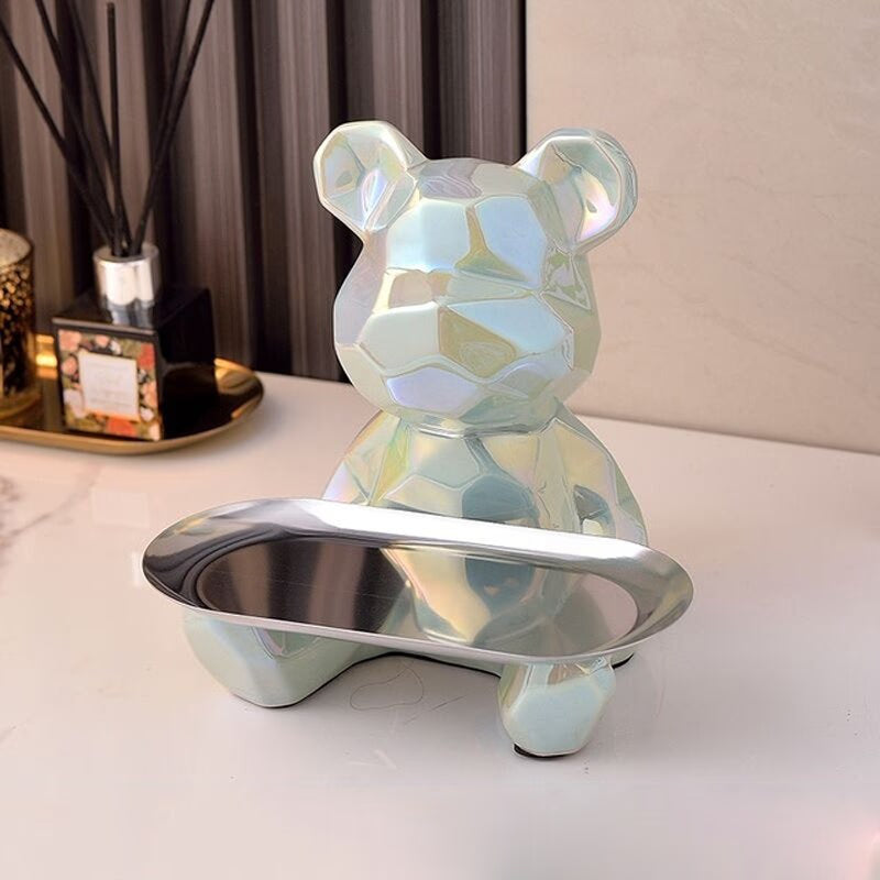 2023 Porcelain Bear Storage Tray Nordic Creative Figurines Ornaments Porch Desk Home Decoration Keys Candy Storage Home Decor acacuss