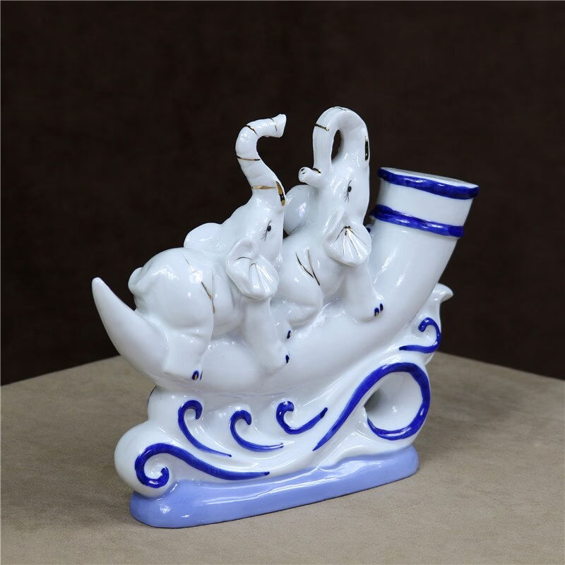 Porcelain Voyage Elephant Sculpture Ceramic Adventure Couple Elephant Statue Room Decor Ivory Gift Craft Accessories Furnishing acacuss