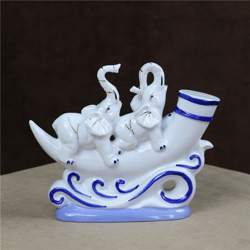 Porcelain Voyage Elephant Sculpture Ceramic Adventure Couple Elephant Statue Room Decor Ivory Gift Craft Accessories Furnishing acacuss