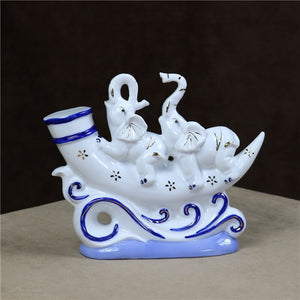 Porcelain Voyage Elephant Sculpture Ceramic Adventure Couple Elephant Statue Room Decor Ivory Gift Craft Accessories Furnishing acacuss