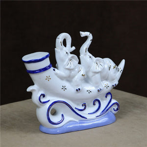 Porcelain Voyage Elephant Sculpture Ceramic Adventure Couple Elephant Statue Room Decor Ivory Gift Craft Accessories Furnishing acacuss