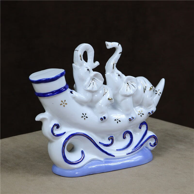 Porcelain Voyage Elephant Sculpture Ceramic Adventure Couple Elephant Statue Room Decor Ivory Gift Craft Accessories Furnishing acacuss