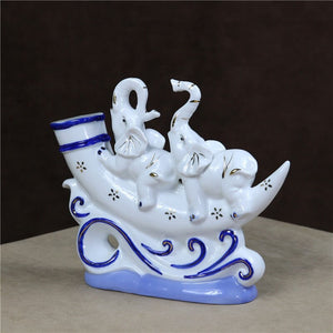 Porcelain Voyage Elephant Sculpture Ceramic Adventure Couple Elephant Statue Room Decor Ivory Gift Craft Accessories Furnishing acacuss