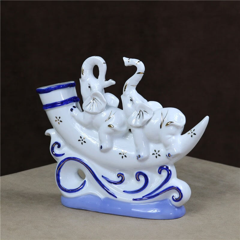 Porcelain Voyage Elephant Sculpture Ceramic Adventure Couple Elephant Statue Room Decor Ivory Gift Craft Accessories Furnishing acacuss