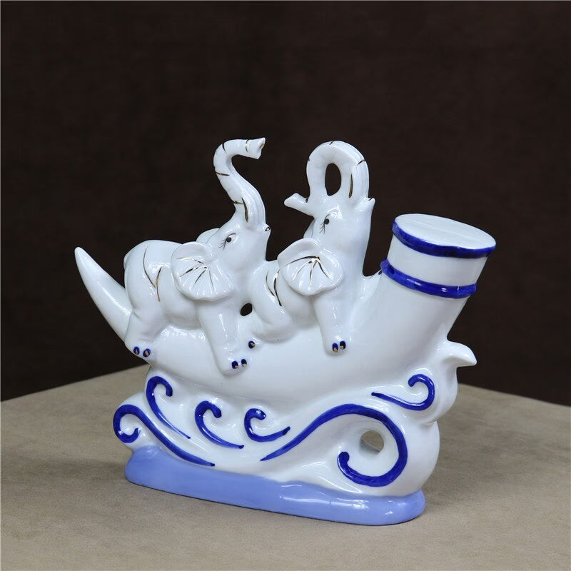 Porcelain Voyage Elephant Sculpture Ceramic Adventure Couple Elephant Statue Room Decor Ivory Gift Craft Accessories Furnishing acacuss