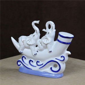 Porcelain Voyage Elephant Sculpture Ceramic Adventure Couple Elephant Statue Room Decor Ivory Gift Craft Accessories Furnishing acacuss
