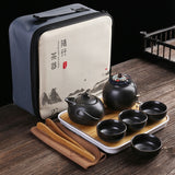 Portable Ceramic Porcelain Travel Kung Fu Tea Set Teaware Tea Pot and Cup Set Tea Caddy Storage Bag One Teapot Four Teacup acacuss