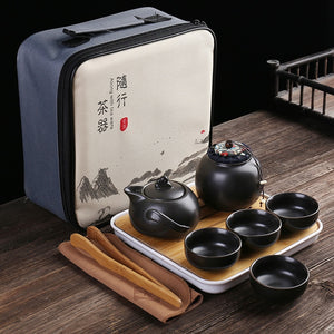 Portable Ceramic Porcelain Travel Kung Fu Tea Set Teaware Tea Pot and Cup Set Tea Caddy Storage Bag One Teapot Four Teacup acacuss