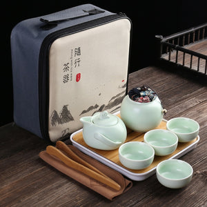 Portable Ceramic Porcelain Travel Kung Fu Tea Set Teaware Tea Pot and Cup Set Tea Caddy Storage Bag One Teapot Four Teacup acacuss