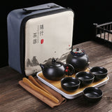 Portable Ceramic Porcelain Travel Kung Fu Tea Set Teaware Tea Pot and Cup Set Tea Caddy Storage Bag One Teapot Four Teacup acacuss