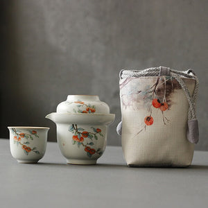 Portable Ceramics Tea Pot and Cup Set Chinese Tea Infuser Customized Tea Ceremony Supplies Travel Tea Set A Pot of Two Cups acacuss