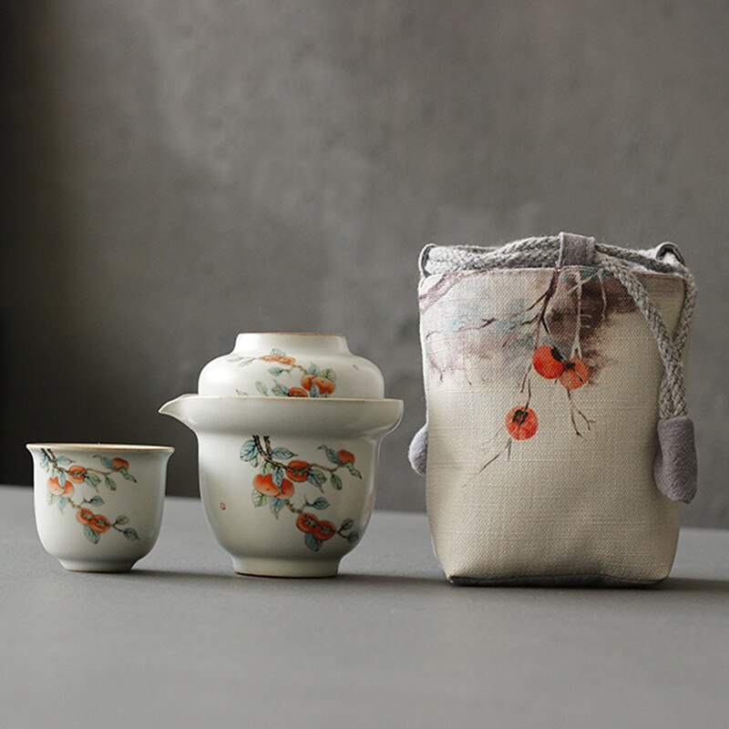 Portable Ceramics Tea Pot and Cup Set Chinese Tea Infuser Customized Tea Ceremony Supplies Travel Tea Set A Pot of Two Cups acacuss