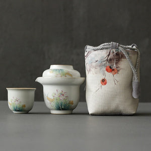 Portable Ceramics Tea Pot and Cup Set Chinese Tea Infuser Customized Tea Ceremony Supplies Travel Tea Set A Pot of Two Cups acacuss