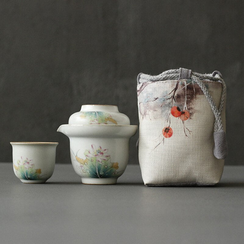 Portable Ceramics Tea Pot and Cup Set Chinese Tea Infuser Customized Tea Ceremony Supplies Travel Tea Set A Pot of Two Cups acacuss