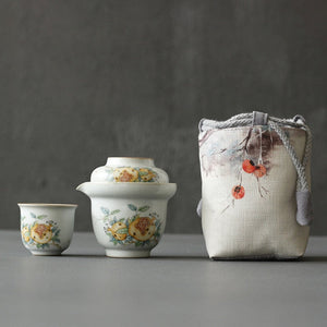 Portable Ceramics Tea Pot and Cup Set Chinese Tea Infuser Customized Tea Ceremony Supplies Travel Tea Set A Pot of Two Cups acacuss