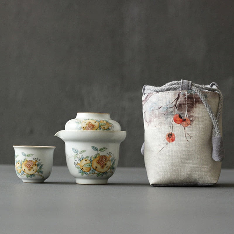 Portable Ceramics Tea Pot and Cup Set Chinese Tea Infuser Customized Tea Ceremony Supplies Travel Tea Set A Pot of Two Cups acacuss
